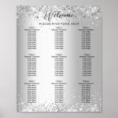 Zilveren witte bruiloft zitkaart poster (Voorkant)