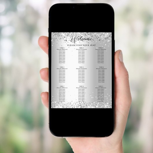 Zilveren witte bruiloft zitkaart poster