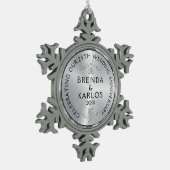 Zilveren & witte diamanten 25e bruiloft Jubileum S Tin Sneeuwvlok Ornament (Links)