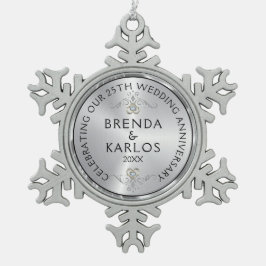 Zilveren & witte diamanten 25e bruiloft Jubileum S Tin Sneeuwvlok Ornament