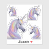 Zilveren Witte Eenhoorn met Pastelregenboogmanen Sticker (Vel)