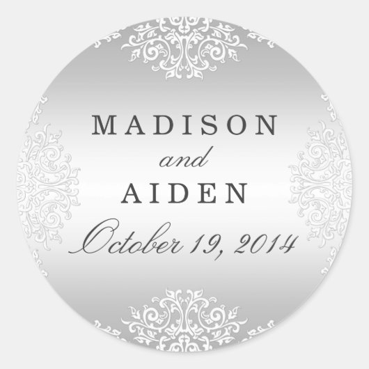 Zilveren Witte  Glamour Bruiloft Sticker (Voorkant)