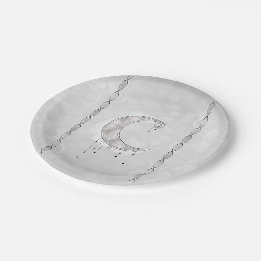 Zilveren Witte Halvemaan Sterren Feestje Papieren Bordje (Gekanteld)