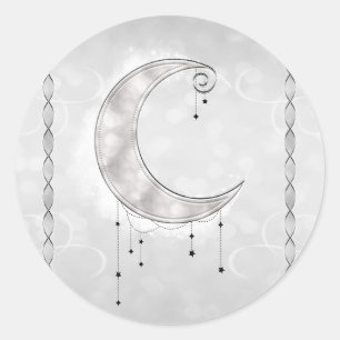 Zilveren Witte Halvemaan Sterren Verlovingsfeest Ronde Sticker