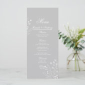 Zilveren witte hoek Floral Boho bruiloft Menu (Staand voorkant)