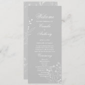 Zilveren witte hoek Floral Boho bruiloft Programmakaart (Voorkant / Achterkant)