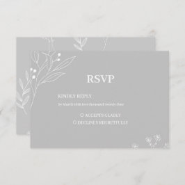 Zilveren witte hoek Floral Boho bruiloft RSVP Kaartje
