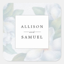 Zilveren witte hondenbloesem persoonlijke gunstzeg vierkante sticker