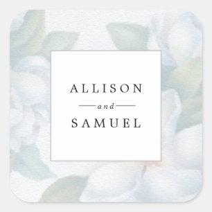 Zilveren witte hondenbloesem persoonlijke gunstzeg vierkante sticker