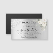 Zilveren witte kant bruiloft Save the Date magneet (Voorkant / Achterkant)