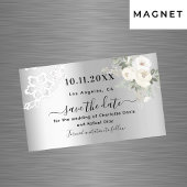 Zilveren witte kant bruiloft Save the Date magneet