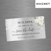 Zilveren witte kant verjaardag Save the Date-magne