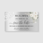 Zilveren witte kant verjaardag Save the Date-magne (Voorkant)