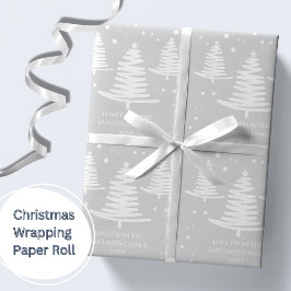 Zilveren witte minimalistische kerstbomen cadeaupapier