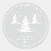 Zilveren witte minimalistische kerstbomen ronde sticker (Voorkant)