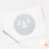Zilveren witte minimalistische kerstbomen ronde sticker (Envelop)