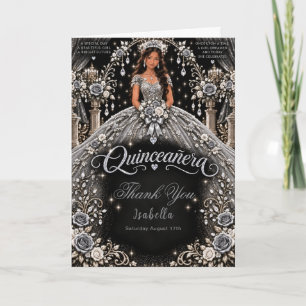 Zilveren Witte Quinceañera Viering Bedankkaart