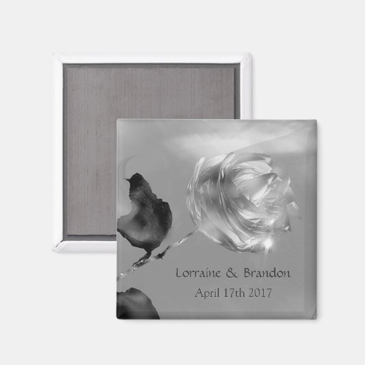 Zilveren witte roos Save the Date Magneet (Voorkant / Achterkant)