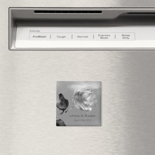 Zilveren witte roos Save the Date Magneet (Insitu (Vaatwasser))