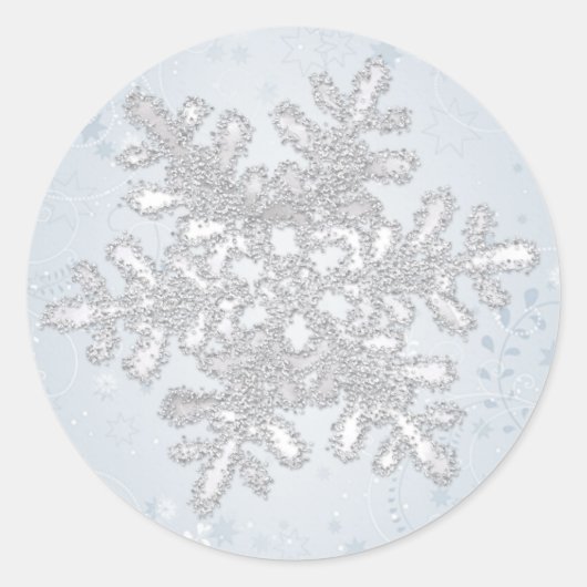 Zilveren witte sneeuwvlok Bruiloft Kerstmis Ronde Sticker (Voorkant)