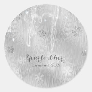 Zilveren Witte Sneeuwvlokken Winter Wonderland Fav Ronde Sticker