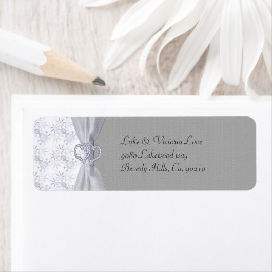 Zilveren, witte sterren & sneeuwvlokken bruiloft etiket (Insitu)