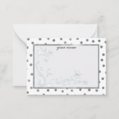 zilveren witte, stijlvolle monogrammen notitiekaartje (Voorkant)
