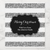 Zilveren witte strepen Christmas Custom Wijn Label Etiket (Enkel label)