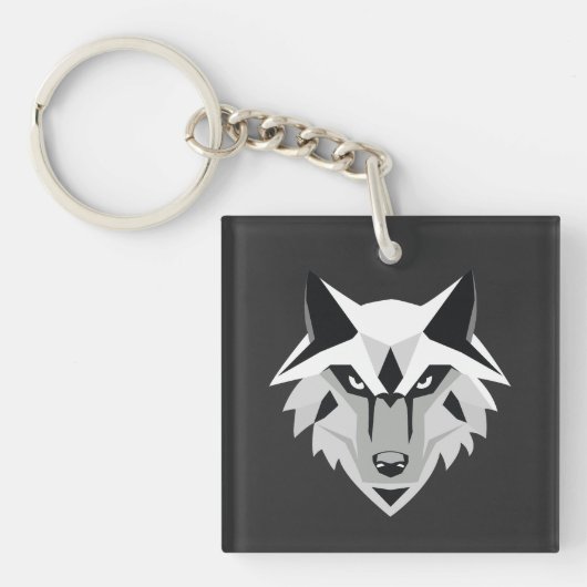 zilveren wolf hoofd sleutelhanger (voorkant)