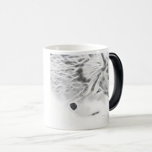 Zilveren Wolf met Wolf's Creed Magische Mok (Voorkant rechts)