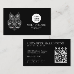 Zilveren Wolf Professionele Kapper Logo Qr Code Visitekaartje