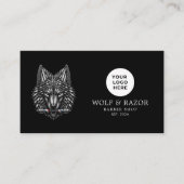 Zilveren Wolf Professionele Kapper Logo Qr Code Visitekaartje (Voorkant)