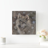 Zilveren Wolf & Sneeuw Wildlife Fotoklok Vierkante Klok (Huis)