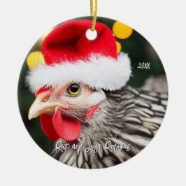 Zilveren Wyandotte Kip in Santa Hat Kerstmis Keramisch Ornament