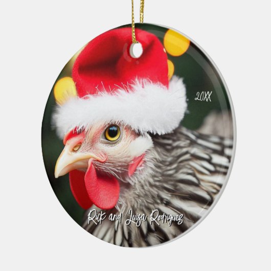 Zilveren Wyandotte Kip in Santa Hat Kerstmis Keramisch Ornament (Links)