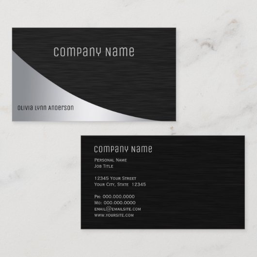 Zilveren Zakelijke Visitekaartkaart met Zwarte Afw Visitekaartje (Voorkant / Achterkant)