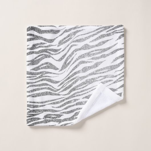 Zilveren Zebra Print Glitter gepersonaliseerd Bad Handdoek (Wasdoekje)
