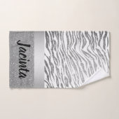 Zilveren Zebra Print Glitter gepersonaliseerd Bad Handdoek (Handdoek)