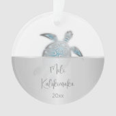 Zilveren Zee Turtle Hawaiian Christmas Ornament (voorkant)