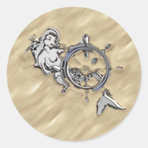 Zilveren Zeemeermin in het Zand Ronde Sticker