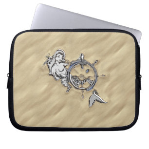 Zilveren Zeemeermin op het Strand Laptop Sleeve