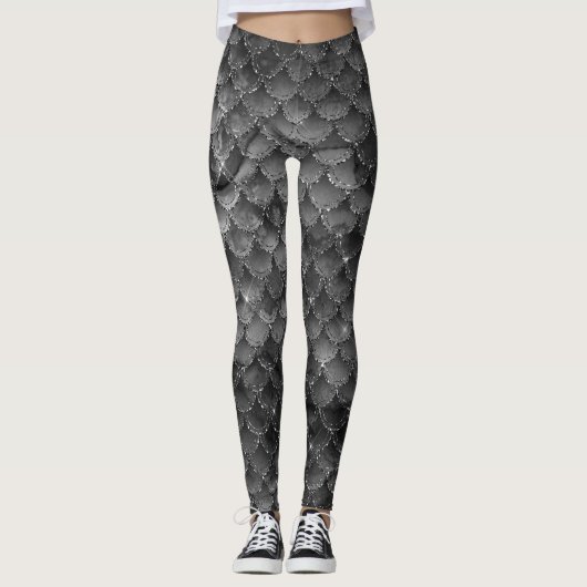 Zilveren Zeemeermin Schalen Leggings (Voorkant)