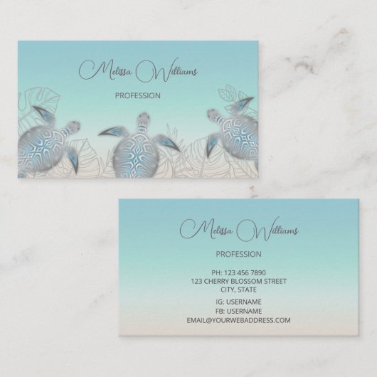 Zilveren Zeeschildpad | Kust Qr Code Visitekaartje (Voorkant / Achterkant)
