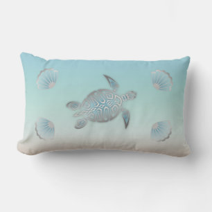 Zilveren Zeeschildpad Strandstijl Kust Turquoise Kussen