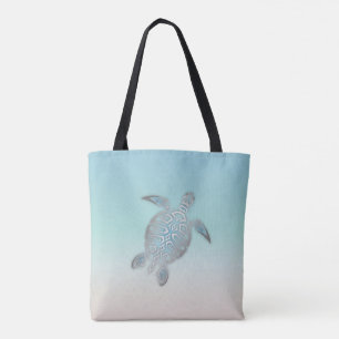 Zilveren Zeeschildpad Strandstijl Turquoise Kust Tote Bag