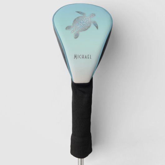 Zilveren Zeeschildpad Turquoise | Kust Monogram Golfheadcover (Voorkant)