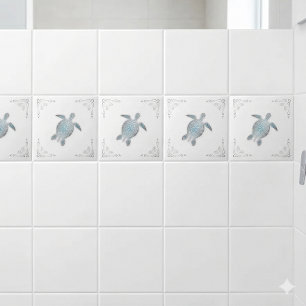 Zilveren Zeeschildpad Witte Kustlijn Tegeltje