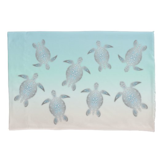 Zilveren Zeeschildpadden Strandstijl Kussensloop (Voorkant)