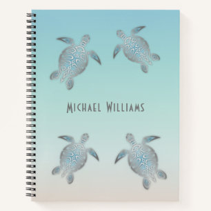 Zilveren Zeeschildpadden Strandstijl Personaliseer Notitieboek