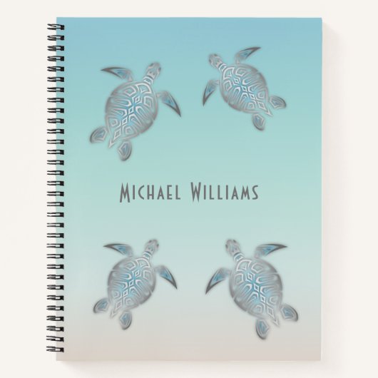 Zilveren Zeeschildpadden Strandstijl Personaliseer Notitieboek (Voorkant)